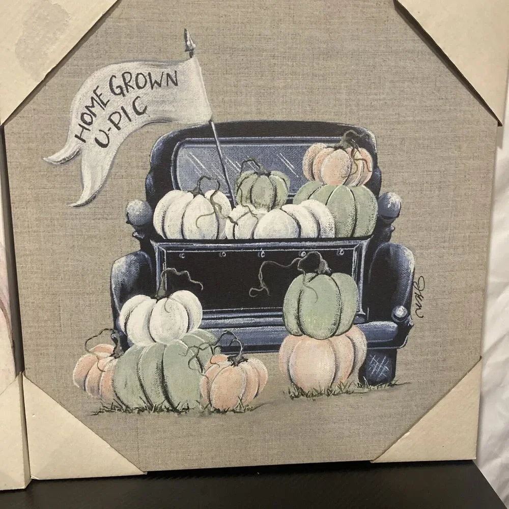 New Farmhouse FALL VINTAGE TRUCK PASTEL PUMPKIN PATCH PICTURE‎ Wall Hanging
